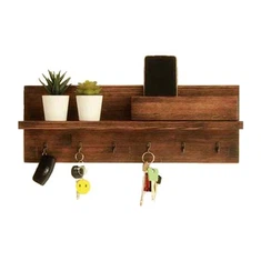 Llavero de entrada rústico de madera para pared